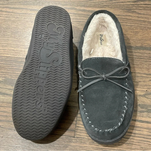 My Slippers Men’s Moccasin Hard sole Grey Slippers 9 leather upper faux fur main image 6
